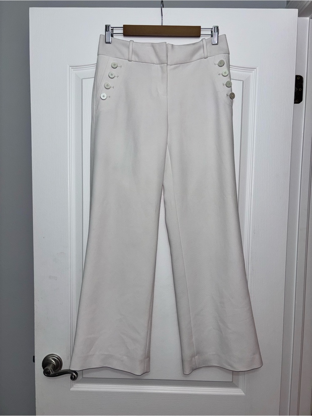 Women's Cream Wide-Leg Button Detail Pants